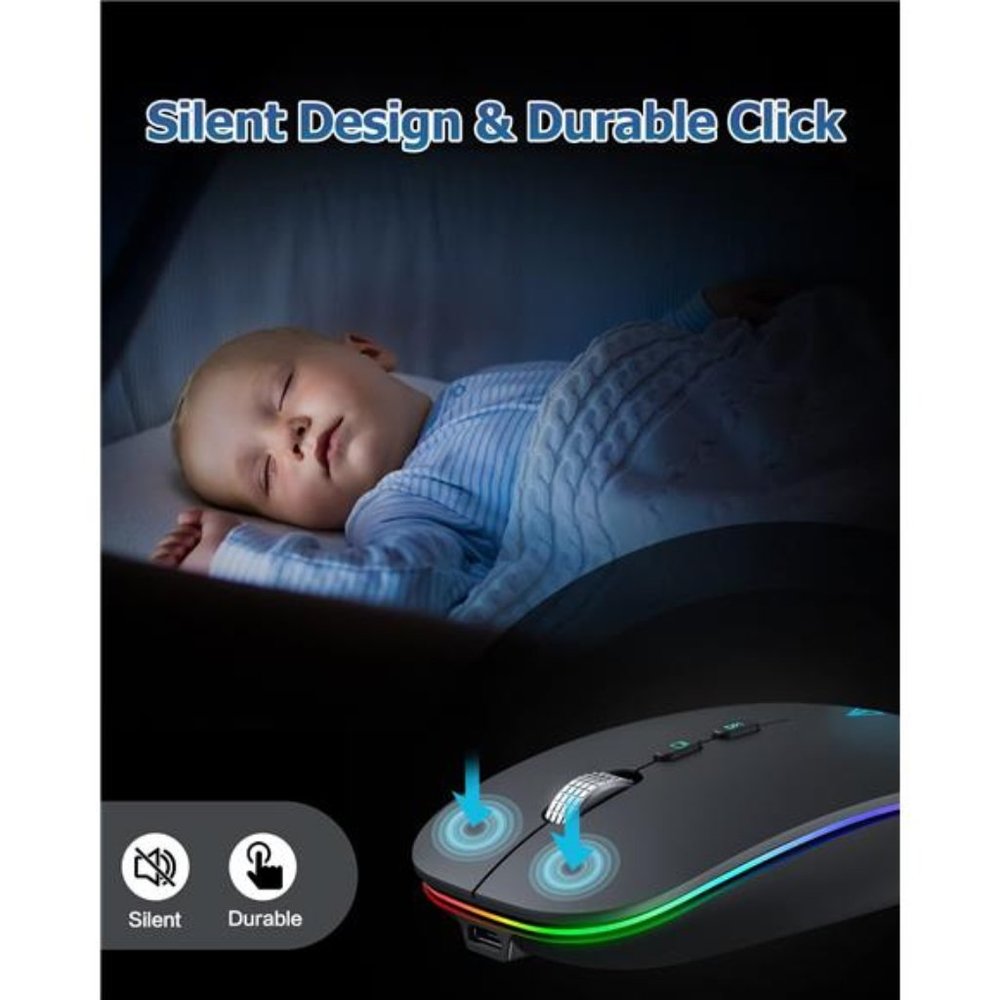 Bluetooth Mouse,LED Rechargeable Wireless Mouse(BT5.1+2.4G),Silent Computer Mice - Picture 5 of 6